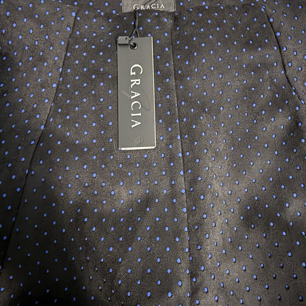 Gracia Black A-line Skirt with Electric Blue Dots Size S